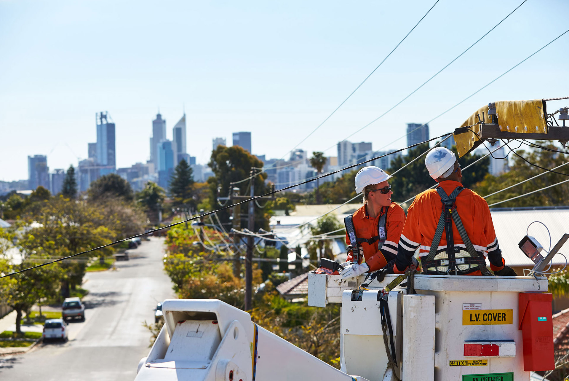 Western Power crews fixing electricity wires in a Perth metro location
