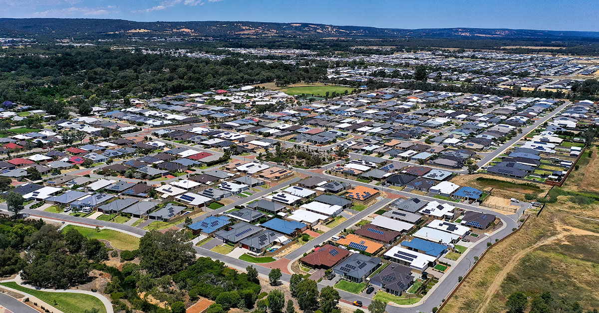 Aerial view of residential suburb