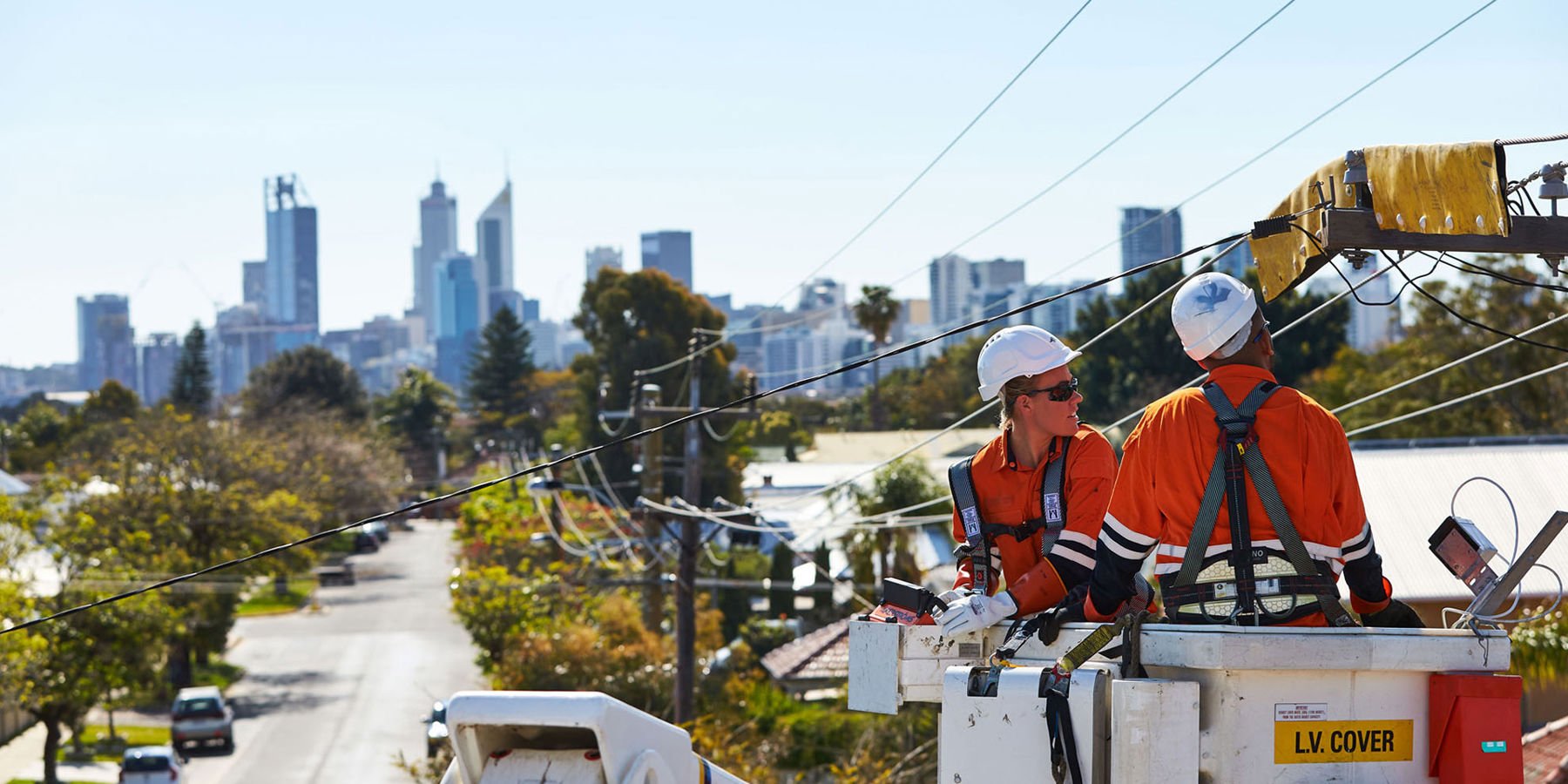 Western Power crews fixing electricity wires in a Perth metro location
